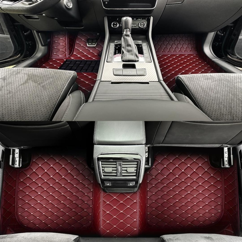 Red Diamond-Quilted Full-Coverage Car Mats